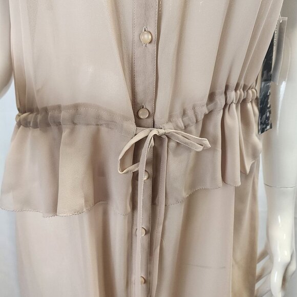 Kensie NWT Sheer Button-Down Dress With Drawstring Waist & Ruffle Hem Size 6 - Picture 5 of 16